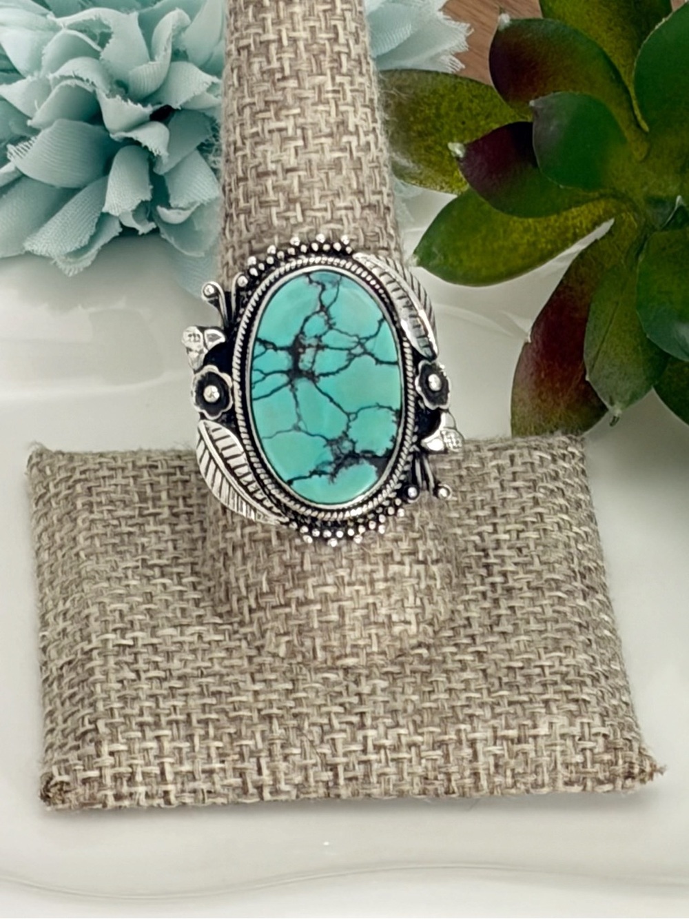 Sterling Silver 925 Spider Web Turquoise Ring Size 9 Navajo Southwestern Style